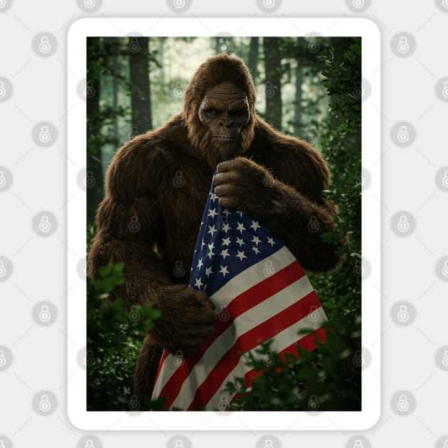 Bigfoot Holding American Flag-2 Sticker by Megadorim